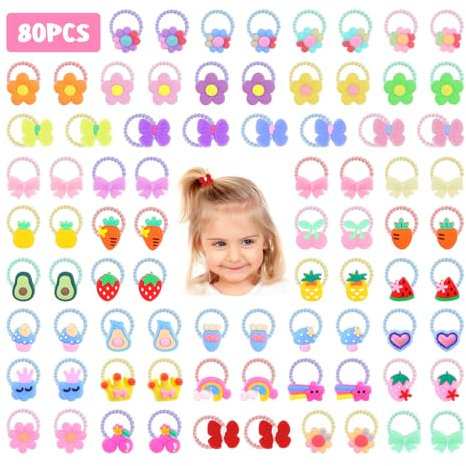 Halinuia 80 Pièces Bande Élastique de Bande Dessinée Accessoires de Cheveux, Filles Bande de Cheveux Élastique Arc Accessoires de Cheveux pour Bébés Et Enfants