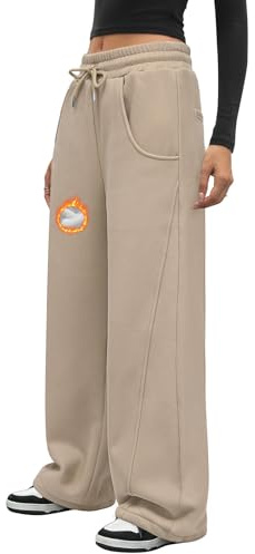 CMTOP Pantaloni Donna Invernali Felpati Pantaloni da Jogging Larghi da Donna Casual Elasticizzati per Il Tempo Libero con Coulisse Confortevoli Lounge Sportivi con Tasche (Khaki, S)