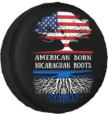 Reserveradabdeckung mit Motiv „Born Nicaraguan Roots (Nicaragua-Wurzeln), Radschutz, 14 Zoll, für Durchmesser 60–69 cm, für Anhänger, Wohnmobil, SUV, LKW, staubdicht, wetterfest, universelle Passform