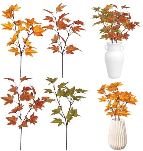 4 Stück Künstlicher Ahornblattzweig künstliche Blumen 1 Stück,Simulierte Ahornblattstecklinge Artificial Tree kunstpflanze,Herbstblumen，Blumenstrauß Party Tisch Centerpieces Herbst DIY Dekoration