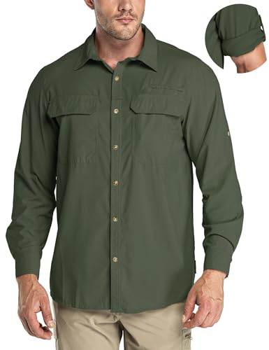 33,000ft, camicia sportiva da uomo, a maniche lunghe, traspirante, funzionale, a rapida asciugatura, per esterni, per primavera, estate, autunno, escursioni, pesca, camicie, L