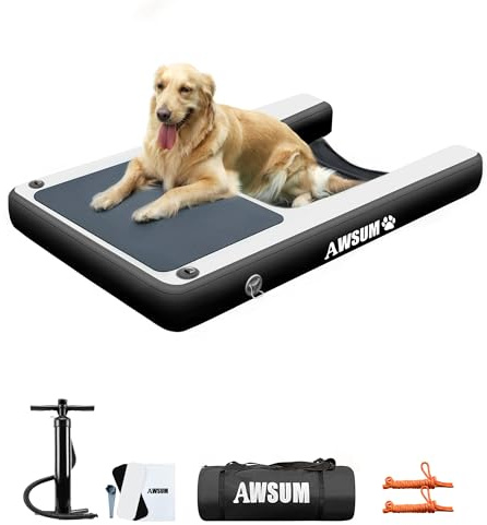 AWSUM Inflatable Dog Water Ramp, Black, PVC, 60 x 40 x 6 inches, 15 lbs, 90 kg Capacity, Safe & Easy Access to Water, Lakes, Boats, Pools, Floating Docks