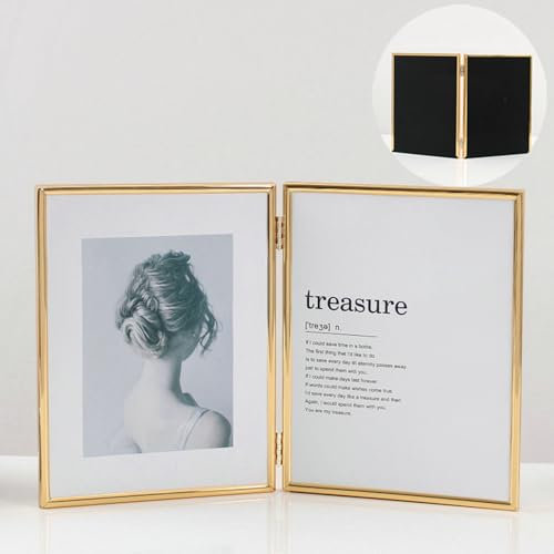 Ayoiow Bilderrahmen 13x8 cm Gold Glas Bilderrahmen für Fotos Photo Frame Table