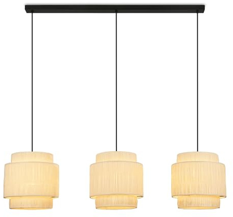 BRILONER - Pendelleuchte mit Bastschirm, 3x E27 Fassung, max. 10 W, Boho, aesthetic, Hängeleuchte, Hängelampe Esstisch, Esszimmerlampe hängend, Wohnzimmerlampe, 116 x 25 x 128,5 cm (LxBxH), Natur