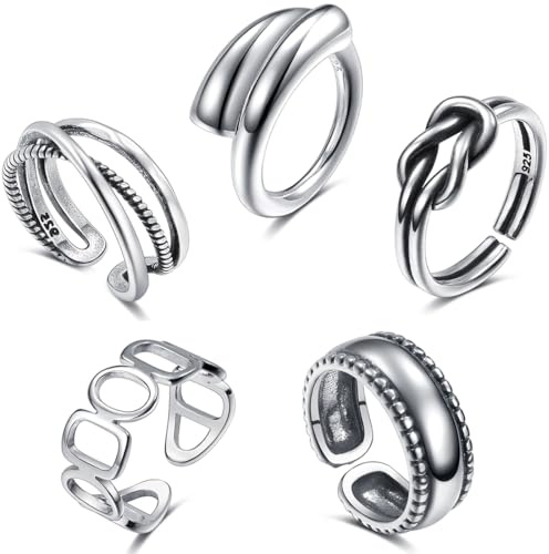 COYUN 5 Stück Boho Gelenk Fingerringe,Stapelbare Midi Ringe Set,Silber Vintage Stapelbarer Ring,Silber Ringe Set Verstellbare Finger Ringefür Frauen Mädchen