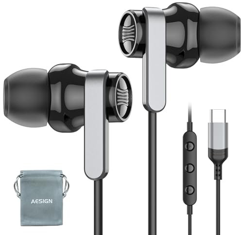 Auriculares USB C para Samsung S25, S24, S23, Ultra FE, S22, A16, A55, A54, con cable, magnéticos, tipo C, con micrófono, control de volumen, cancelación de ruido estéreo, para iPhone 16 Pro Max Pixel