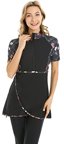 obaSeteck Kurzarm Burkini Badeanzug für Frauen Modische Islamische Badekleidung Atmungsaktiv Schnelltrocknend(3XL, Z10)
