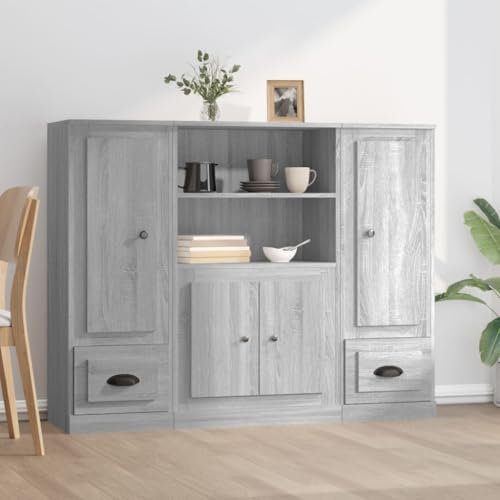 MOBCANT Highboards 3 STK, Barschrank Kaffeebar Schuhschrank Kabinettmöbel Geeignet für Korridor Schlafzimmer Wohnbereich Foyer Grau Sonoma Holzwerkstoff