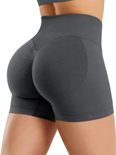 ZAAYO Sportshorts dam 10 cm osynlig scrunch sömlös rumplyft yoga gym shorts hög midja booty workout korta leggings, Mörkgrå, S