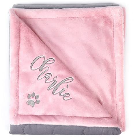 Generisch Personalisierte Hundedecke mit Namen – Premium Kuscheldecke für Hunde & Katzen – Bestickt & Gepolstert – Geschenk für Hundebesitzer, Welpen & Neue Hundeeltern (pink)