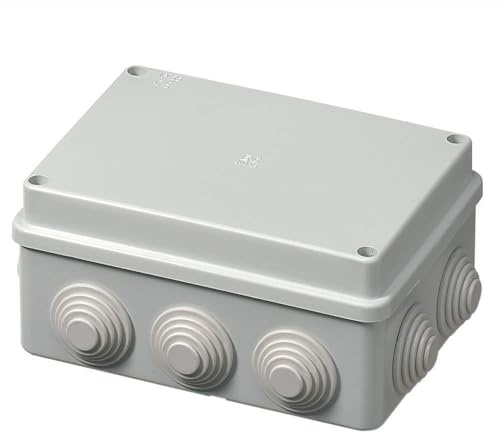 Cassetta di derivazione per esterno IP55, rettangolare 150 x 110 x 70 mm, Scatola per cablaggio impianto elettrico, stagna, grigio, Passacavi per ingresso tubi rigidi, corrugati e guaine spiralate