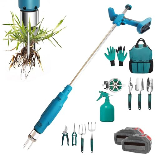 STWBHW Désherbeur électrique à Long Manche, désherbeur électrique sans Fil 21 V avec 2 Batteries et Charge Rapide, Outil de désherbage Debout avec mécanisme for pelouse, Cour et Jardin