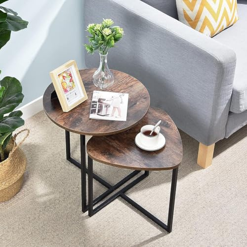 Warmiehomy Round Triangle Coffee Table Set of 2 45x48/42x37x40cm,Brown