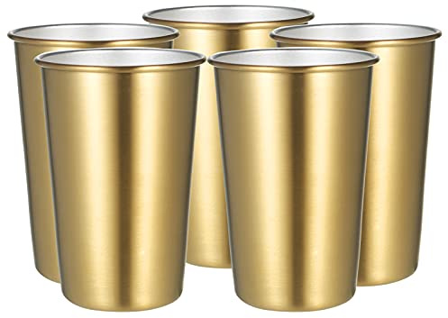 TFixol Confezione da 5 tazze da 500 ml in acciaio inox color oro, tazze da caffè in metallo con bocca larga, tazze fredde e calde, infrangibili, per uso interno