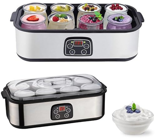 Yogurtiera Automatica, 1400ML Macchina per Yogurt Biologico con 8 Tazze in Vetro Grande Capacità, Controllo della Temperatura Regolabile per Dessert Sani Fatti in Casa, Festa, Ristorante