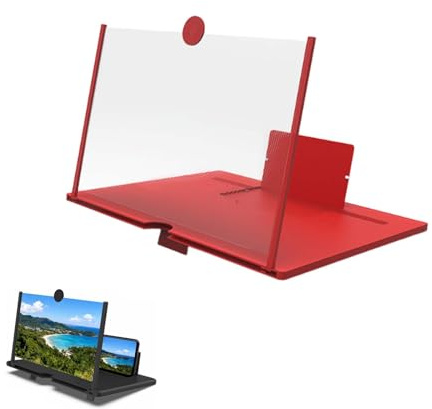 Screen Magnifier 2026 Newest Version, 12 3D HD Mobile Phone Screen Amplifier, Foldable Screen Magnifier for Smartphone, Portable Phone Projector Stand for Movies, Videos & Gaming (Red, 12in)