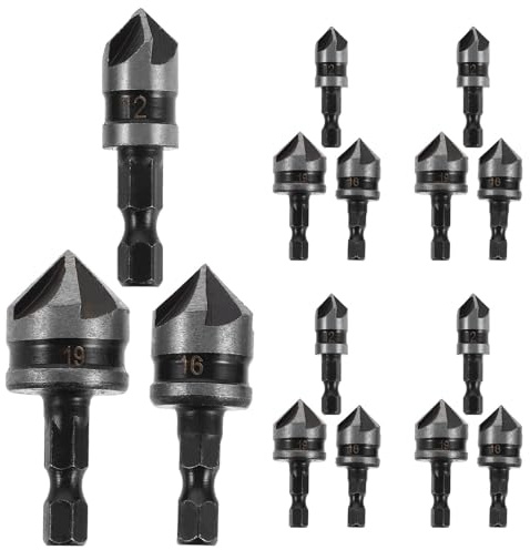 Gatuida Juego de Brocas Avellanadoras de 15 Piezas para Madera y Metal Vástago Hexagonal de 90° y 5 Filos Kit Profesional de Brocas Avellanadoras para Carpintería y Bricolaje