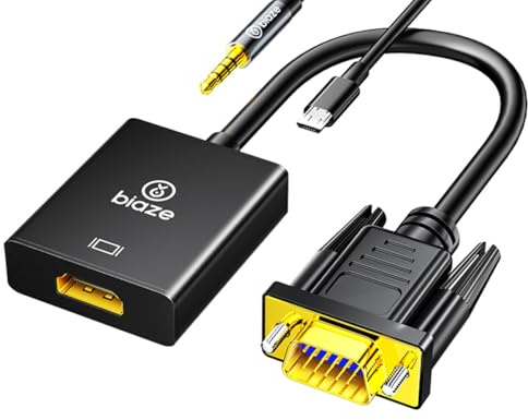 biaze ZH32 VGA zu HDMI Adapter,1080P 60HZ Videokonverter Adapter (Stecker auf Buchse) für Laptop, PC, TV-Monitor, Projektor, vergoldetes Anschlusskabel