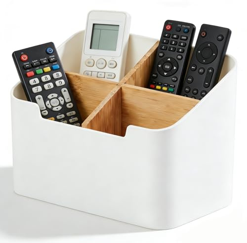 Organizador de Mandos a Distancia con Separadores, Blanco - Soporte para Mandos TV, Bolígrafos, Memoria USB y DVD - Para Salón, Dormitorio y Oficina