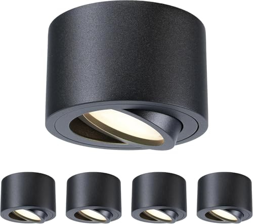 mega lumen 4er Set Aufbauspots Schwarz, LED Spots Dimmbar 230V Aufbaustrahler flach, 5W 550lm Warmweiß/Neutralweiß/Kaltweiß, für Küche 30° schwenkbar aus Aluminium, Ø80x50mm, CRI90+