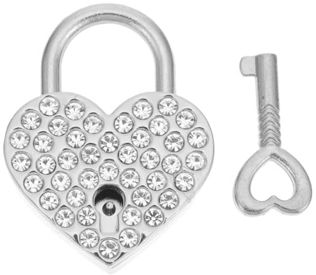 Milisten Silver Heart-shaped Couple Love Lock with Key, Scenic Bag Hanging Wishing Padlock for Valentine and Romantic Events, 1pcs
