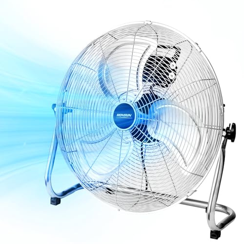 ROVSUN 18'' Floor Fan, High Velocity Heavy Duty Metal Fan with 3 Speeds, Adjustable Tilt 90-180°, Aluminium Blades, Powerful Industrial Air Circulator for Home Gym Garage Warehouse, Silver