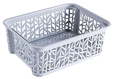 BranQ - Home essential - Cesta de almacenamiento universal, multifuncional, en diseño de bambú, plástico sin BPA, tamaño S - 2,5 L, 1 unidad, color gris claro