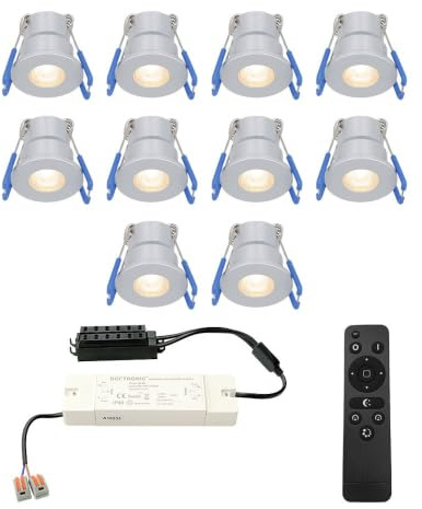 HOFTRONIC - Einbaustrahler Feuchtraum Badezimmer 12V Terrassenüberdachung IP65 Wasserdicht | 10x3W | 10x200 Lumen Warmweiß lichtfarbe Dimmbar RF-Fernbedienung. 3W Mini LED Einbaustrahler Flach 35mm