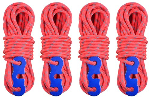 TRIWONDER 4M Reflektierend Abspannseile Paracordseil mit Seilspanner für Zelt Zeltplane Camping (Rot)