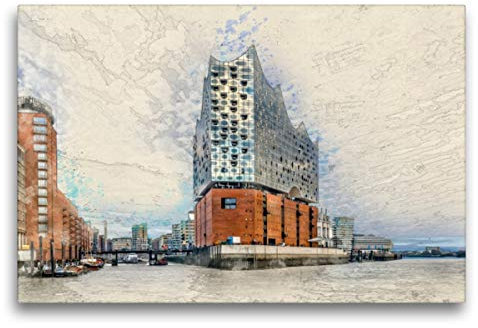 Premium Textil-Leinwand 75 x 50 cm Quer-Format Elbphilharmonie in hamburg, Leinwanddruck von Peter Roder