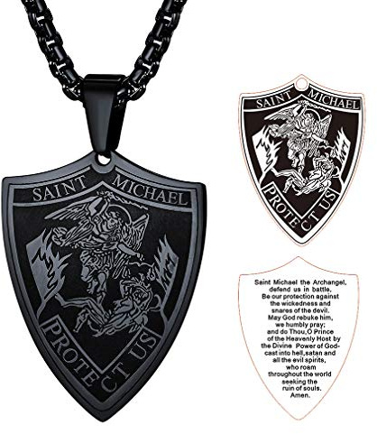 FaithHeart Collana San Michele Arcangelo Acciaio Inox 316L Uomo Gioielli Religiosi Cristiani Talismano di Protezione Soldati Militari