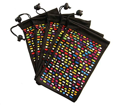 Ed Hicks 5 * 12cm x 19cm Sacculi Drawstring Microfibre Sunglasses Case Bag & Glasses Pouch. Helping you Store, Find & Clean your Glasses Easily and in Style - Rainbow on Black