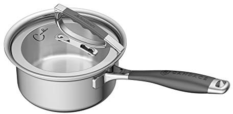 CookCraft Candace - Sartén de acero inoxidable de tres capas con núcleo de aluminio, apta para lavavajillas, con tapa de cierre de vidrio, 1.5 cuartos de galón