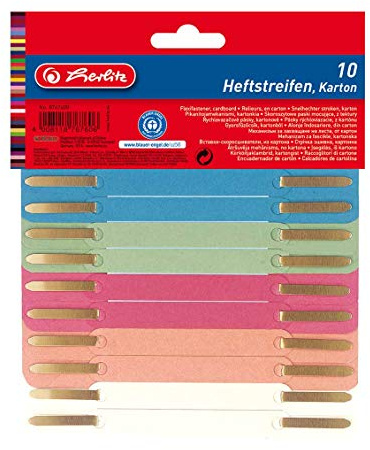 Herlitz 8767600 Heftstreifen Karton 3,4 x 15 cm, 4x 10 Stück, farbig sortiert (40 Stück)