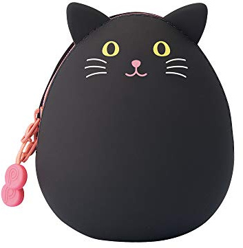 LIHIT LAB PuniLabo väska med dragkedja, äggformad, 2,2 cm x 2,4 tum, svart katt (A7782-3)