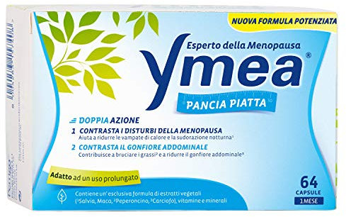 Ymea Pancia Piatta Integratore Alimentare Esperto della Menopausa, Contrastra il Gonfiore Addominale e i disturbi della Menopausa, 64 capsule