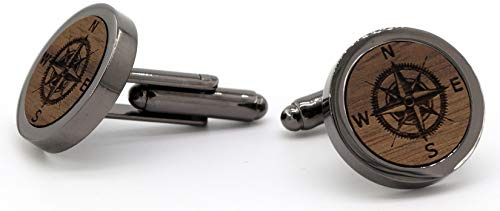 NaturSchatulle Manschettenknöpfe Herren Holz mit Gravur 1 Paar Schwarze Manschettenknopf Rund Hochzeit Anzug Männer Cufflinks for Men