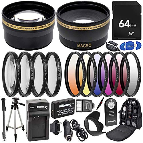 Ultimaxx 58MM Accessory Kit for Canon EOS T8I T7i, T6i, T6s, SL2, SL3, M6, M5, M3, 77D, 750D, 760D, 800D, 200D, 8000D, KISS X8i, & More; Includes: LP-E17 Battery, Filter Kits, & More
