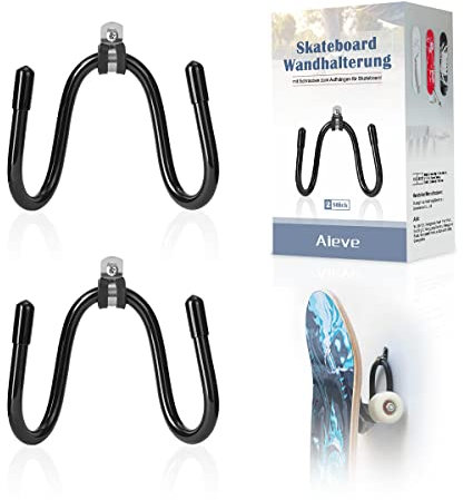 AIEVE 2 Stück Skateboard Halterung Wandhalterung Haken Aufhänger Halter mit Schrauben zum Aufhängen für Skateboard Longboard Pennyboard (Schwarz)