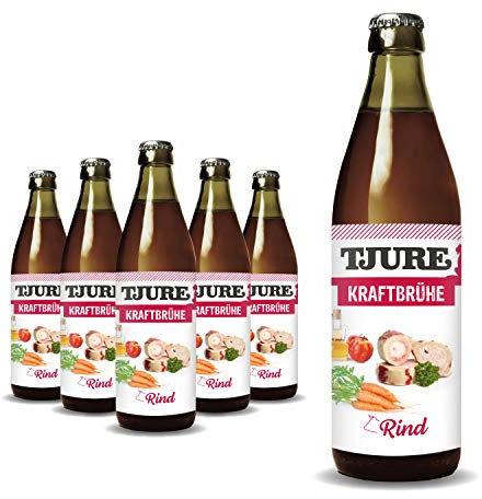 TJURE Kraftbrühe Rind 6 x 320ml | 5+1 Sparpack | Energie Brühe für Hunde & Katzen | Flüssignahrung für trinkfaule Vierbeiner | Appetitanreger & Energiequelle | Ohne Zusatzstoffe | Wie von Oma gekocht