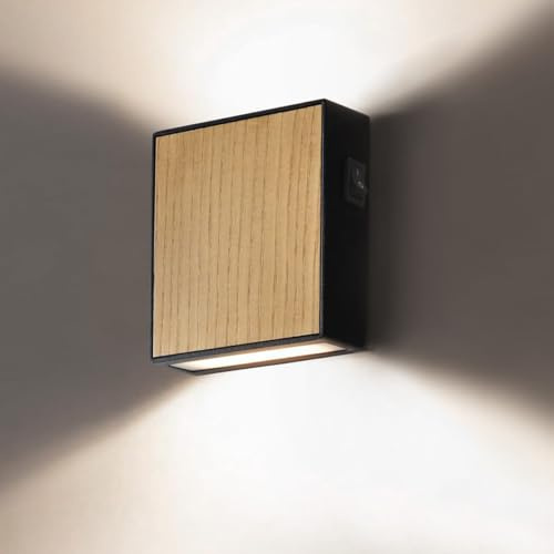ouglres Wandleuchte Innen Holz,Vintage Wandlampe Led 8W,Modern Designer Bettlampe Wandlampe für Schlafzimmer Treppenhaus,Schlafzimmer,Badezimmer,Wohnzimmer,Treppenhaus,Hotel,Schwarz 1Pack