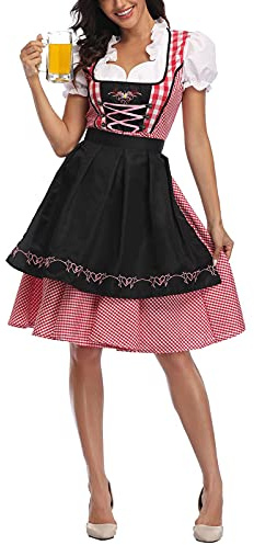 Women's Oktoberfest Costume German Dirndl Dress Traditional Bavarian Carnival Party 3 Piece Beer Maid Costumes (Black, Small)