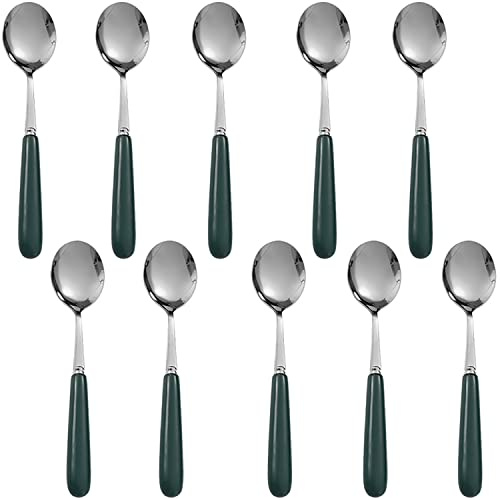 Dadamong 10 Pcs Espresso Coffee Spoons, Stainless Steel Small Spoons with Solid Plastic Handle, Iced Teaspoons Dessert Spoon Ice Cream Cake Spoons for Mixing Stirring, 6.8 Inch (Silver)