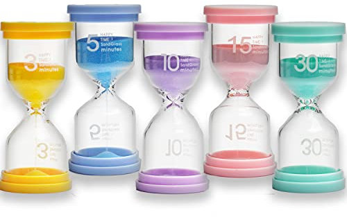 Dream HorseX Sanduhren Set, Sanduhren Set für Kinder, Buntes Sanduhren Set Eieruhren 3/5/10/15/30 Minuten Glas Timer , Macaron-Farbe, Klassenzimmer Spiel Küche Zuhause Büro Dekoration, 5 Stück…