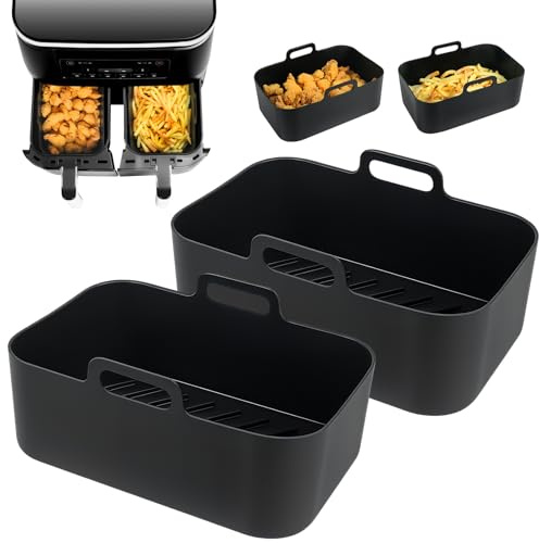 YQL Thickened Silicone Air Fryer Liners for Ninja 7.6L Dual AF300UK/DZ300UK | Oven-Safe & Microwave-Safe, Reusable Kitchen Accessories Basket Trays Compatible with Tower, Instant Vortex, Salter Dual