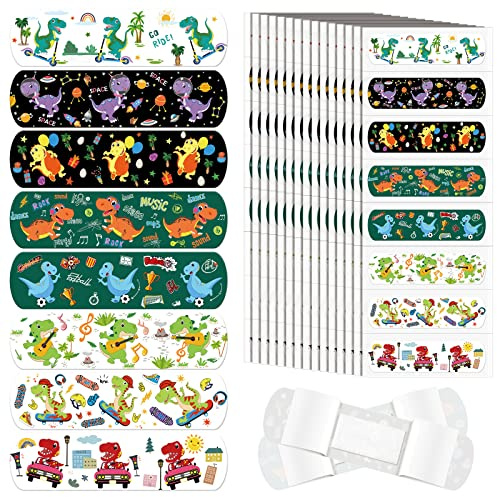 Perthlin 200 Pieces Kids Adhesive Bandage Bulk 8 Styles Cute Cartoon Dinosaur PE Waterproof Bandage Flexible Fabric for Children Travel Cuts Scrapes Wounds