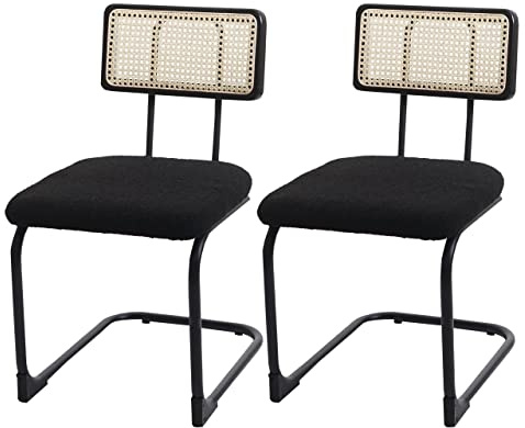 Mendler 2er-Set Freischwinger-Stuhl HWC-K88 Holz - Stoff/Textil schwarz | Stuhl, Lehnstuhl, Rattan, Metall, Bouclé