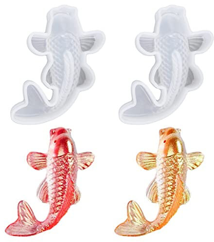 Weenkeey 2 Stück Koi Fisch Epoxidharz Formen Karpfen Silikonform Koi Fisch Schmuck Gießformenfür DIY Handwerk Anhänger Schlüsselanhänger