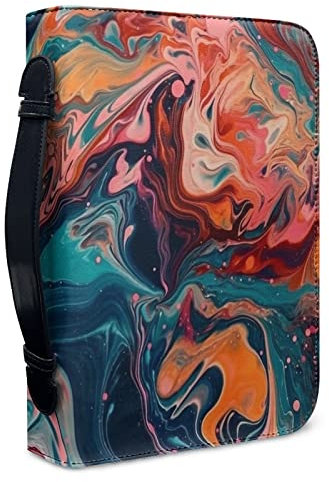 Kuiaobaty Tragbare Buchhülle mit Griff, für Herren, Kirche, Bibeltasche zur Aufbewahrung, Reißverschluss und Innentaschen in Blaugrün / Orange