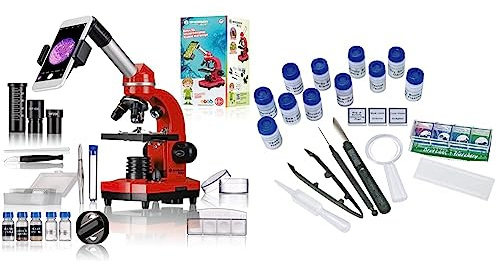 Bresser Junior Schülermikroskop BIOLUX SEL mit Smartphonehalter & Junior Experimentier-Set zum Einstieg in die Mikroskopie mit Objektgläsern